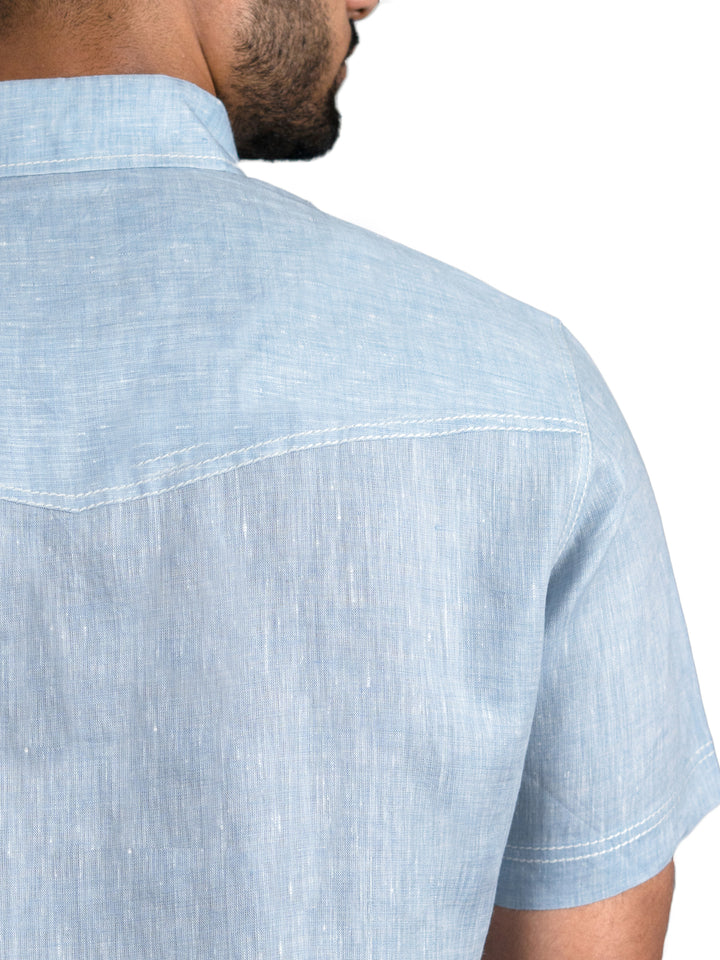 Josh - Men's Pure Linen Half Sleeve Shirt - Shutter Blue