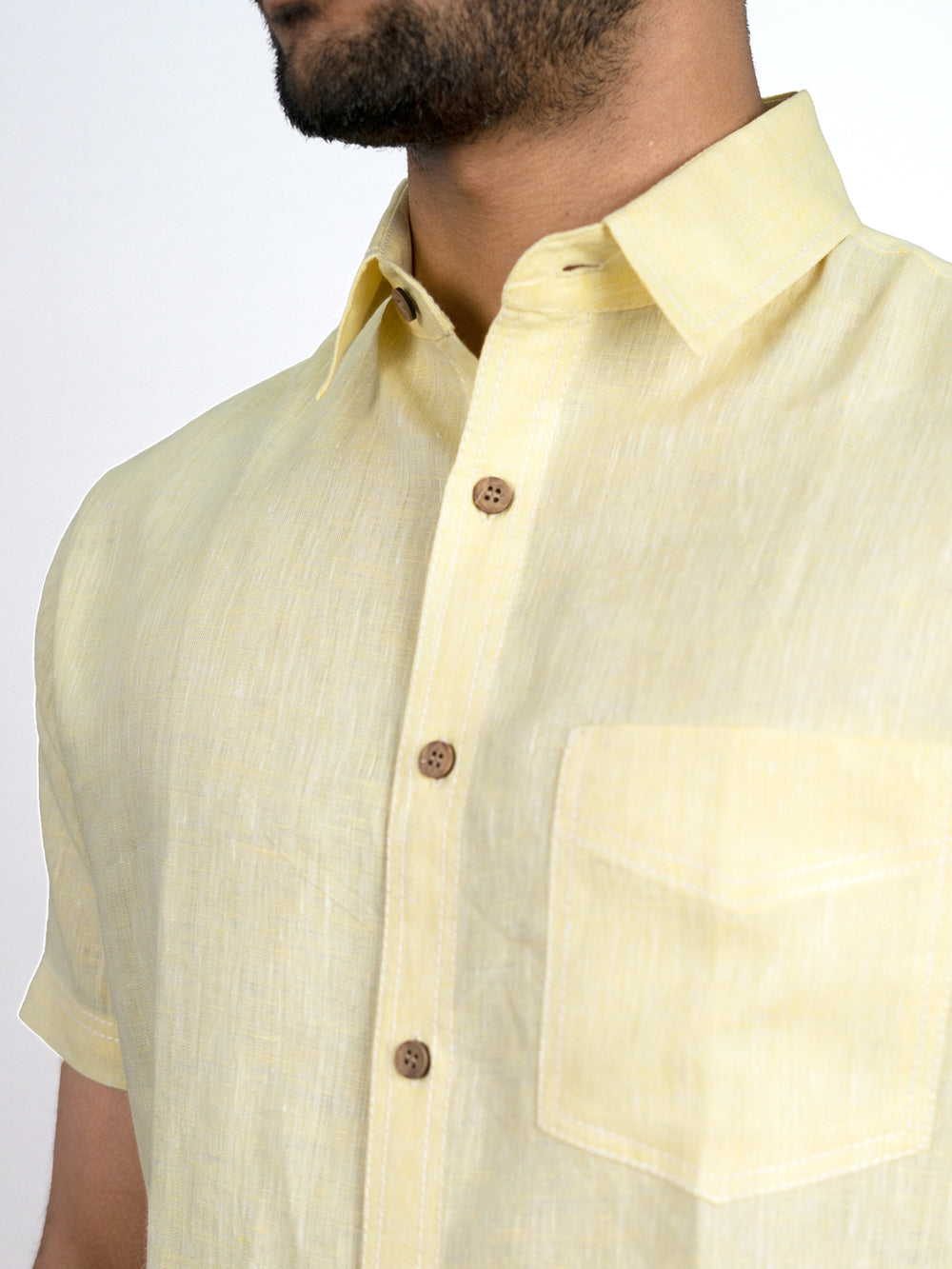 Josh - Men's Pure Linen Half Sleeve Shirt - Lemon