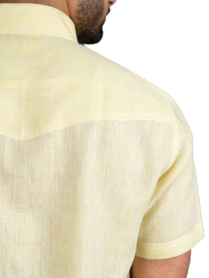 Josh - Men's Pure Linen Half Sleeve Shirt - Lemon