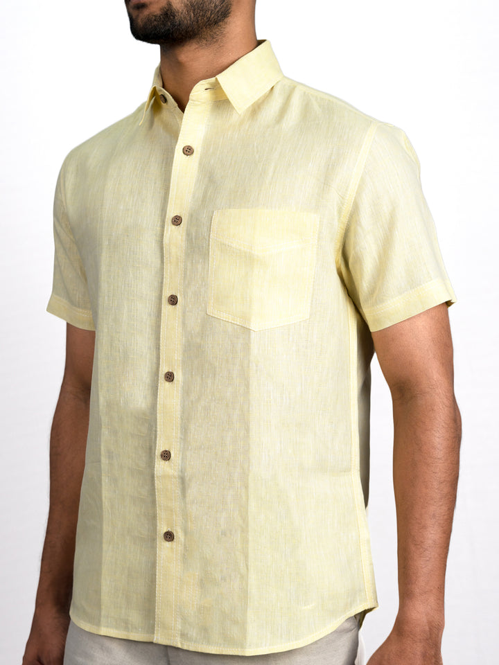 Josh - Men's Pure Linen Half Sleeve Shirt - Lemon