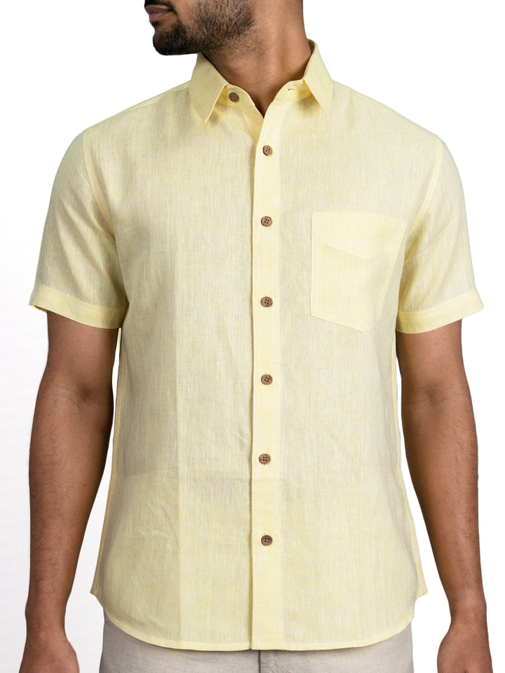 Josh - Men's Pure Linen Half Sleeve Shirt - Lemon