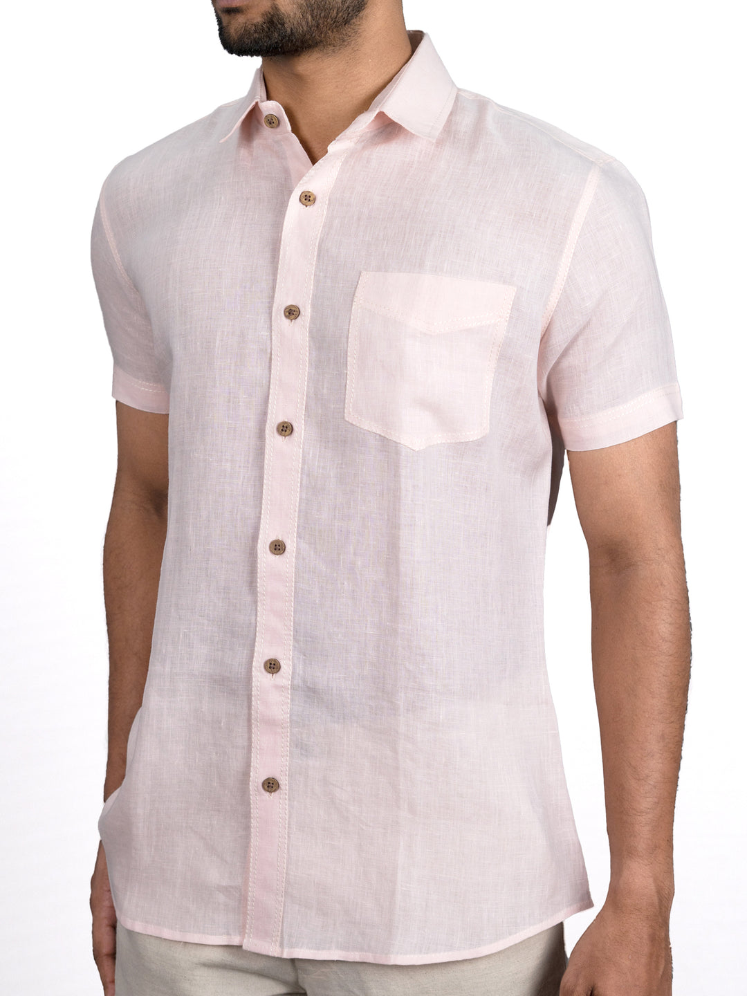 Josh - Pure Linen Half Sleeve Shirt - Blush Pink