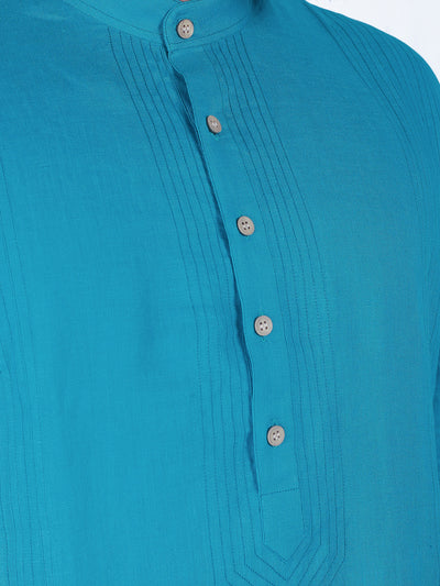 Pete - Full Sleeve Pure Linen Long Kurta - Blue