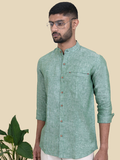 Rico - Pure Linen Full Sleeve Shirt - Spring Green